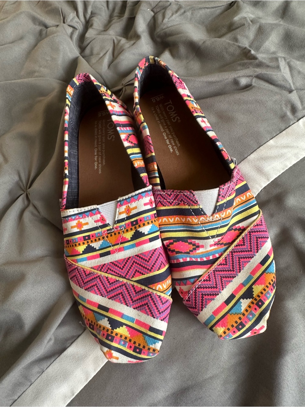 Toms Pink Multi-Color Aztec Canvas Slip-On Flats